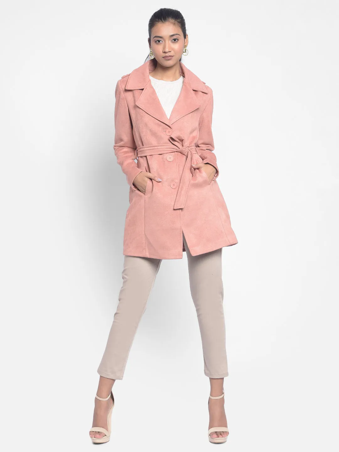 Peach Overcoat With Belt