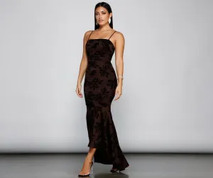 Phoebe Formal Velvet Charming Flocked Mermaid Dress