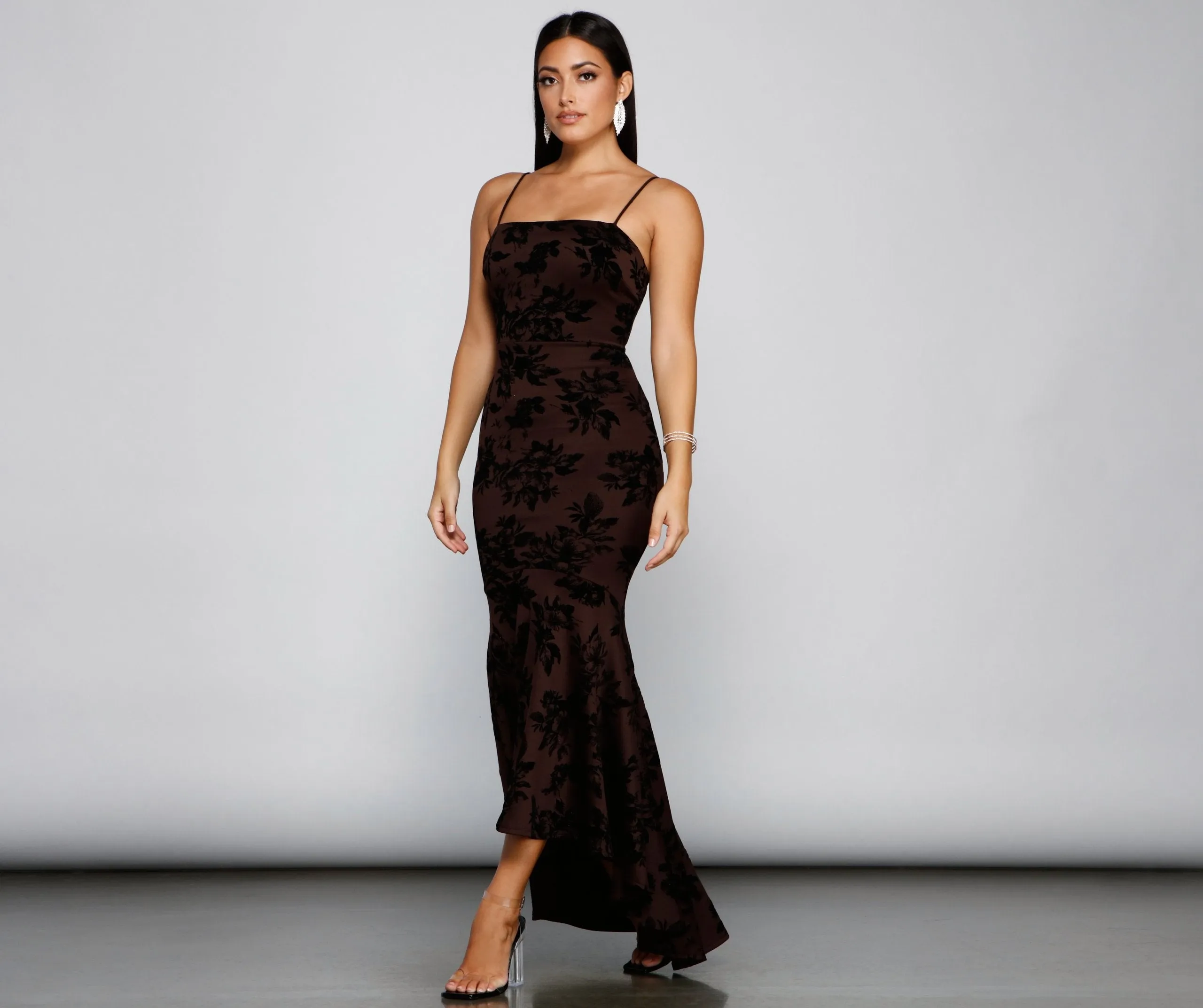 Phoebe Formal Velvet Charming Flocked Mermaid Dress