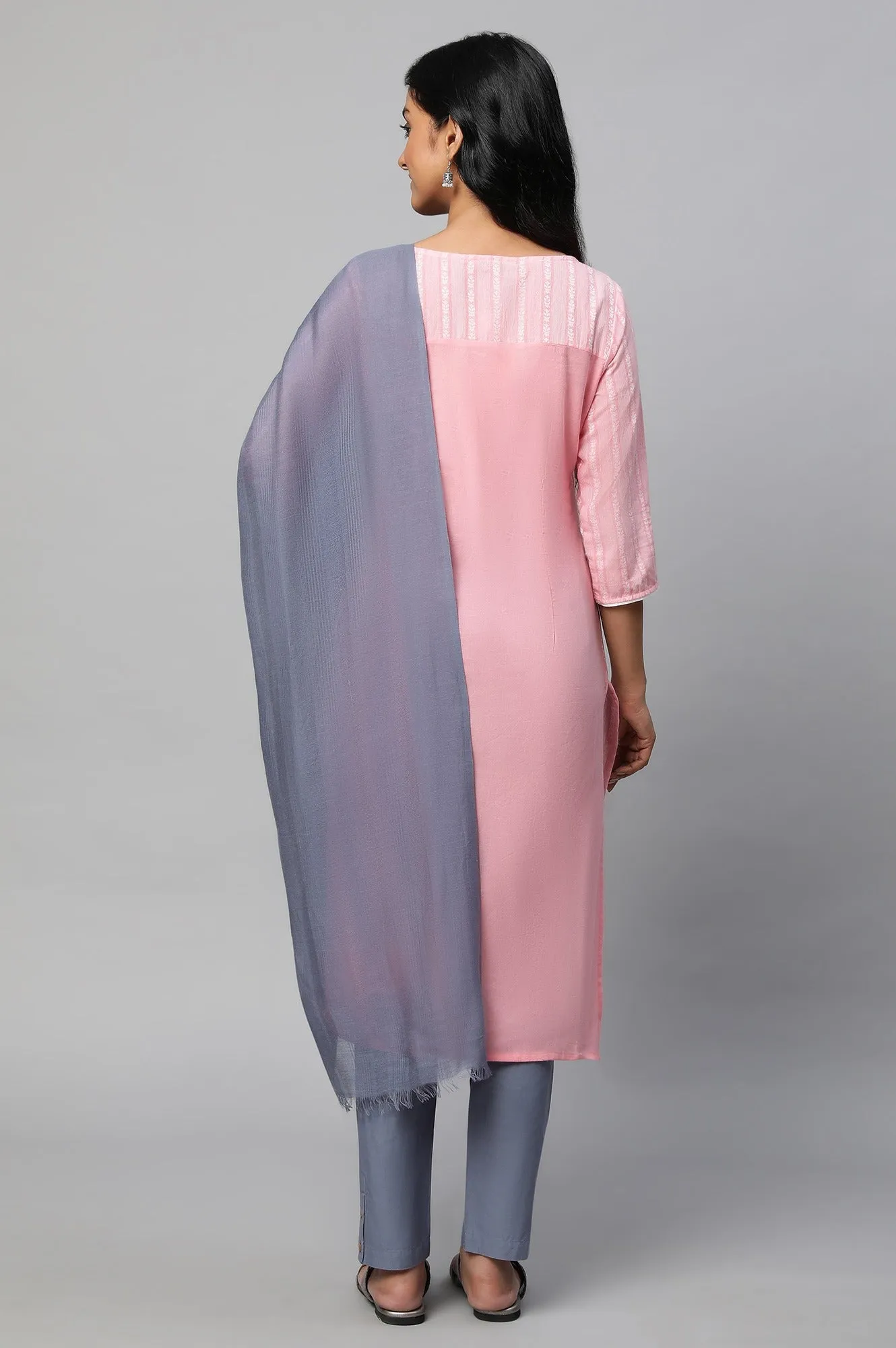 Pink Cotton Dobby kurta Set with Dupatta