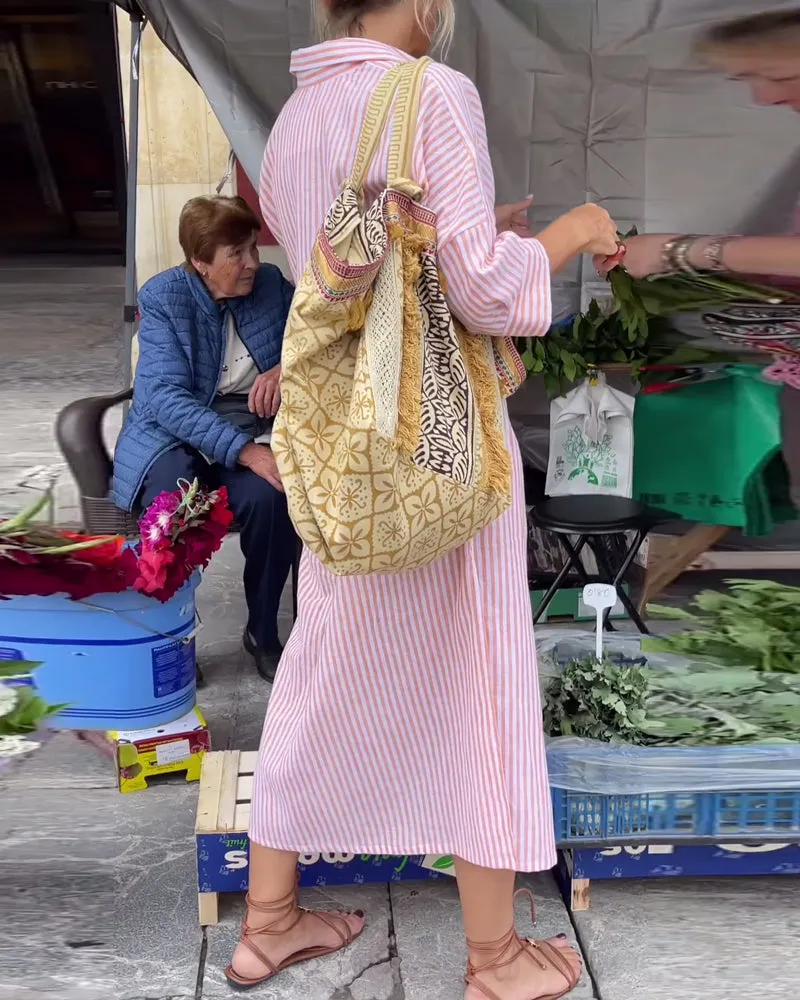 Pink® | Striped casual dress with cuffs and slits