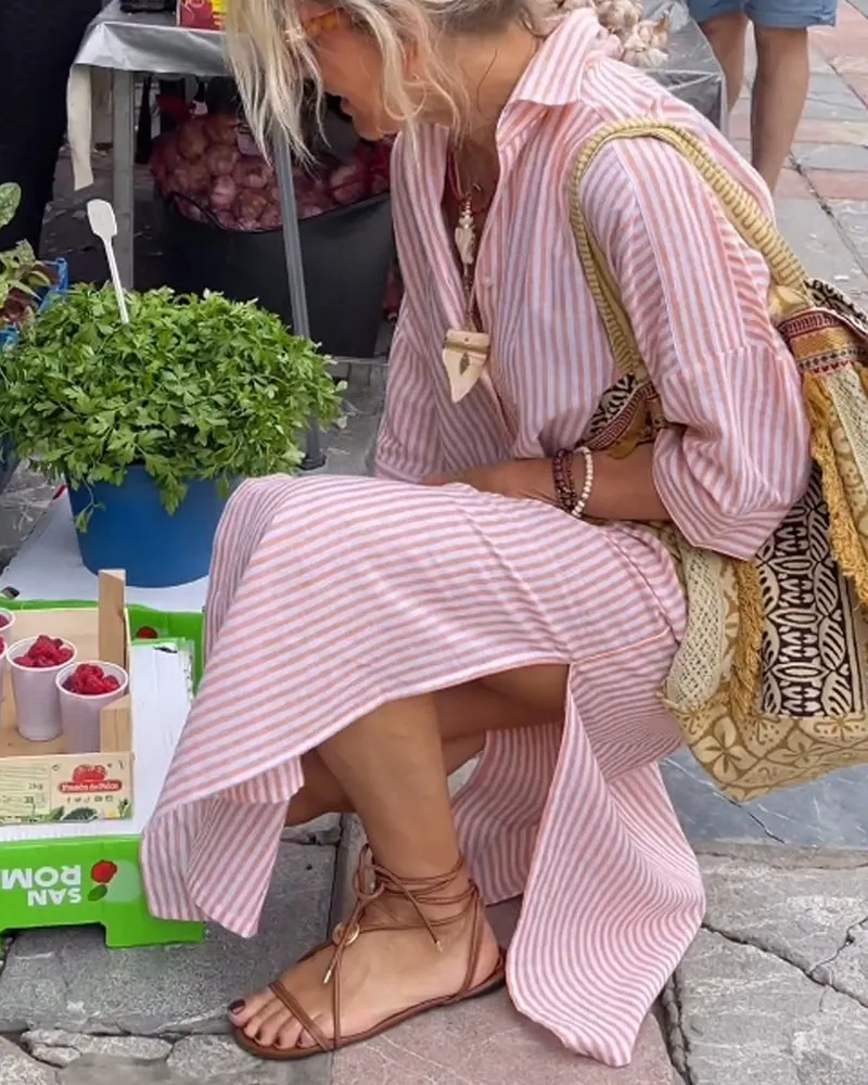 Pink® | Striped casual dress with cuffs and slits