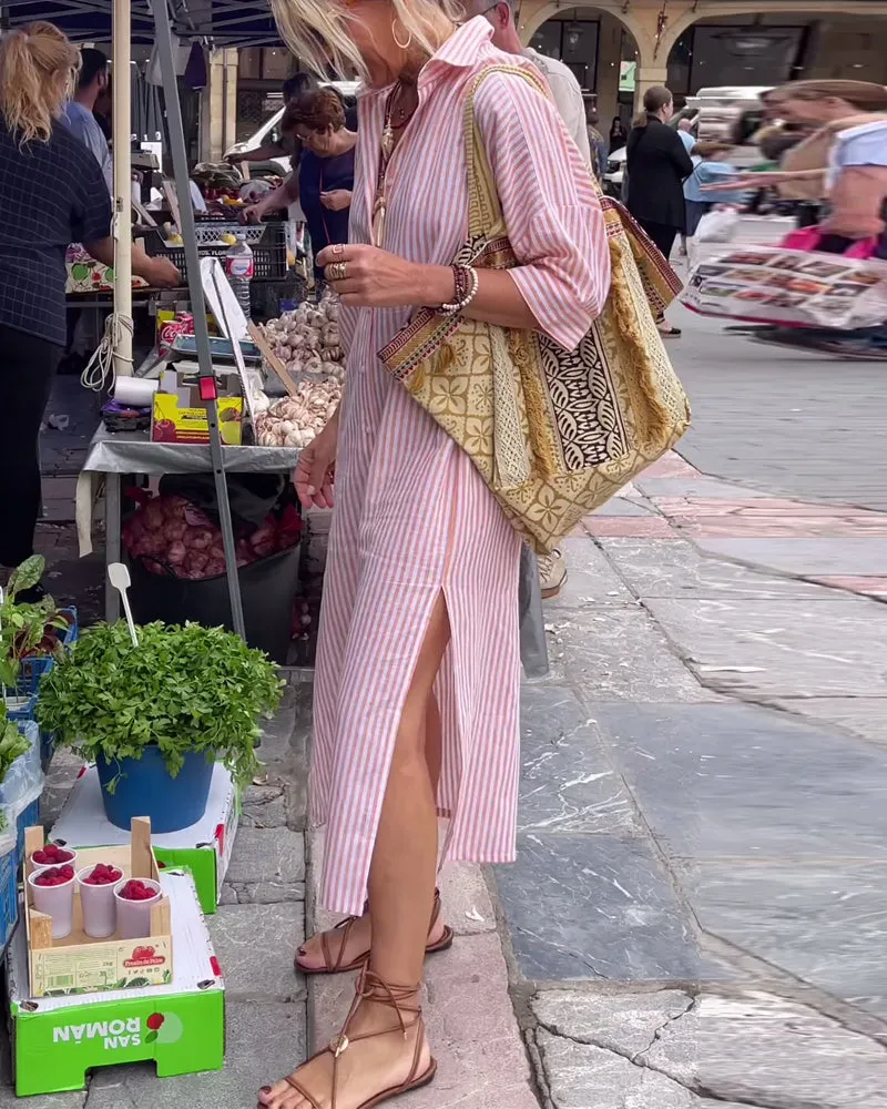Pink® | Striped casual dress with cuffs and slits