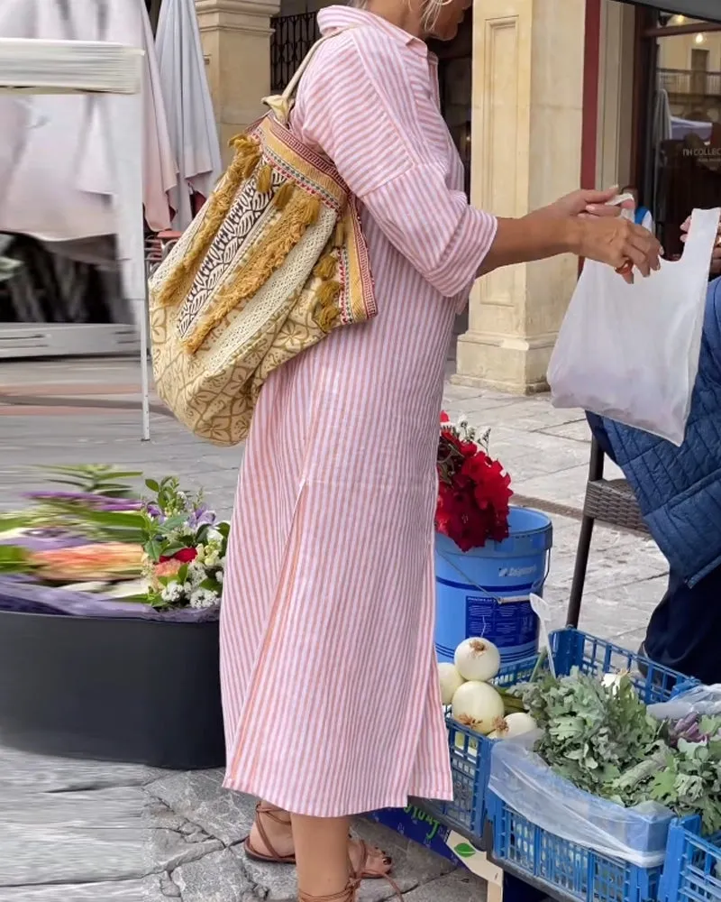 Pink® | Striped casual dress with cuffs and slits