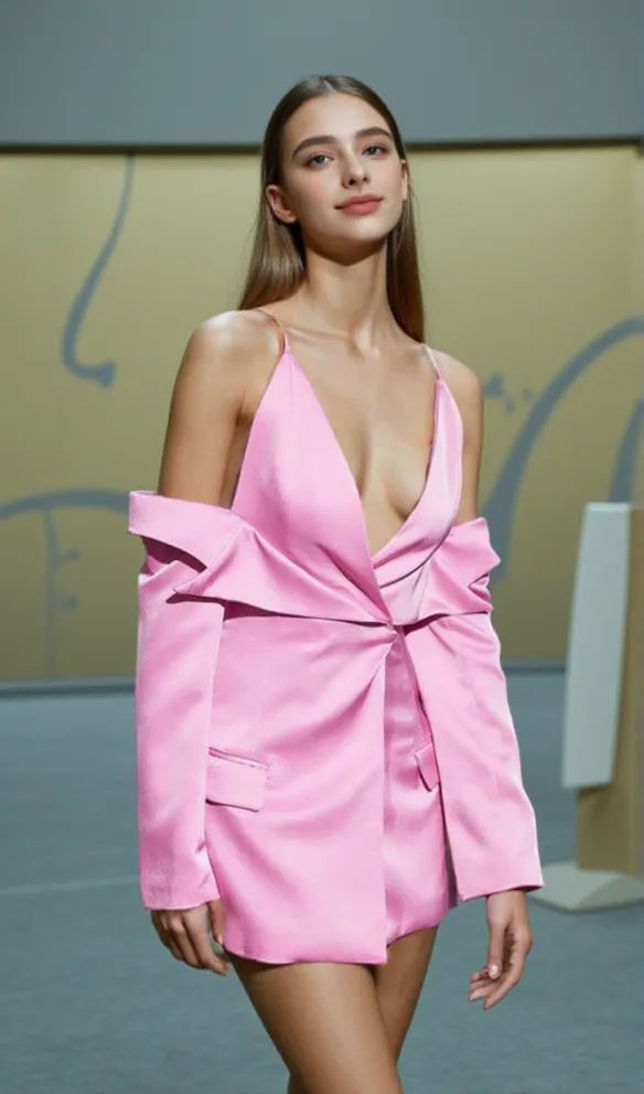 Plunge Draped Satin Blazer in pink