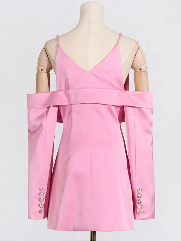 Plunge Draped Satin Blazer in pink