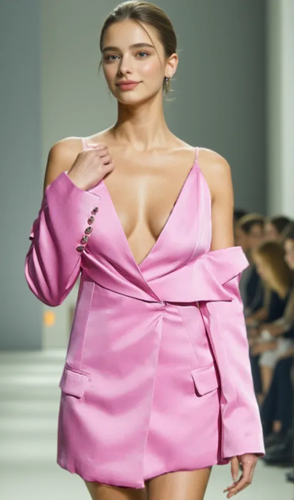Plunge Draped Satin Blazer in pink