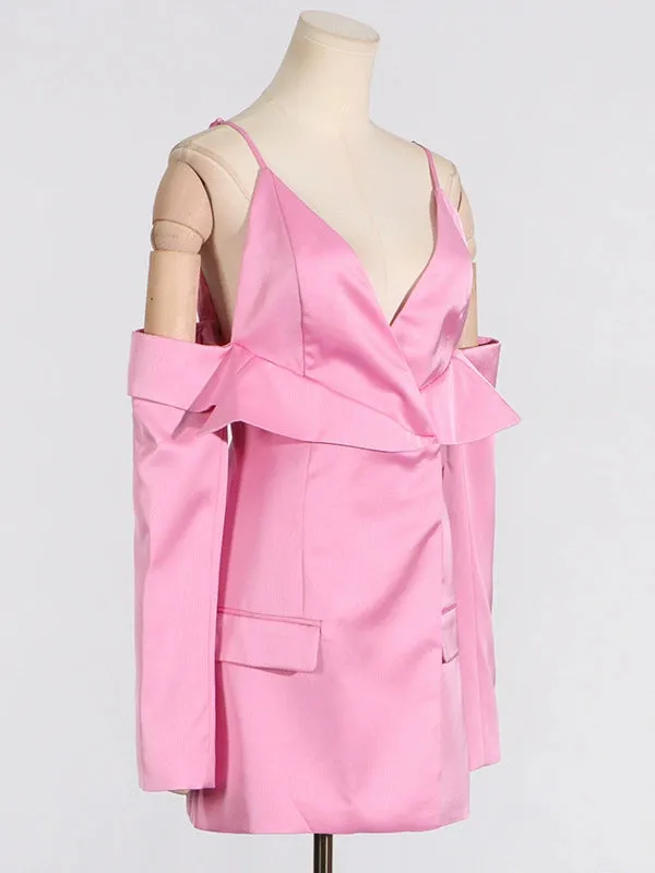 Plunge Draped Satin Blazer in pink