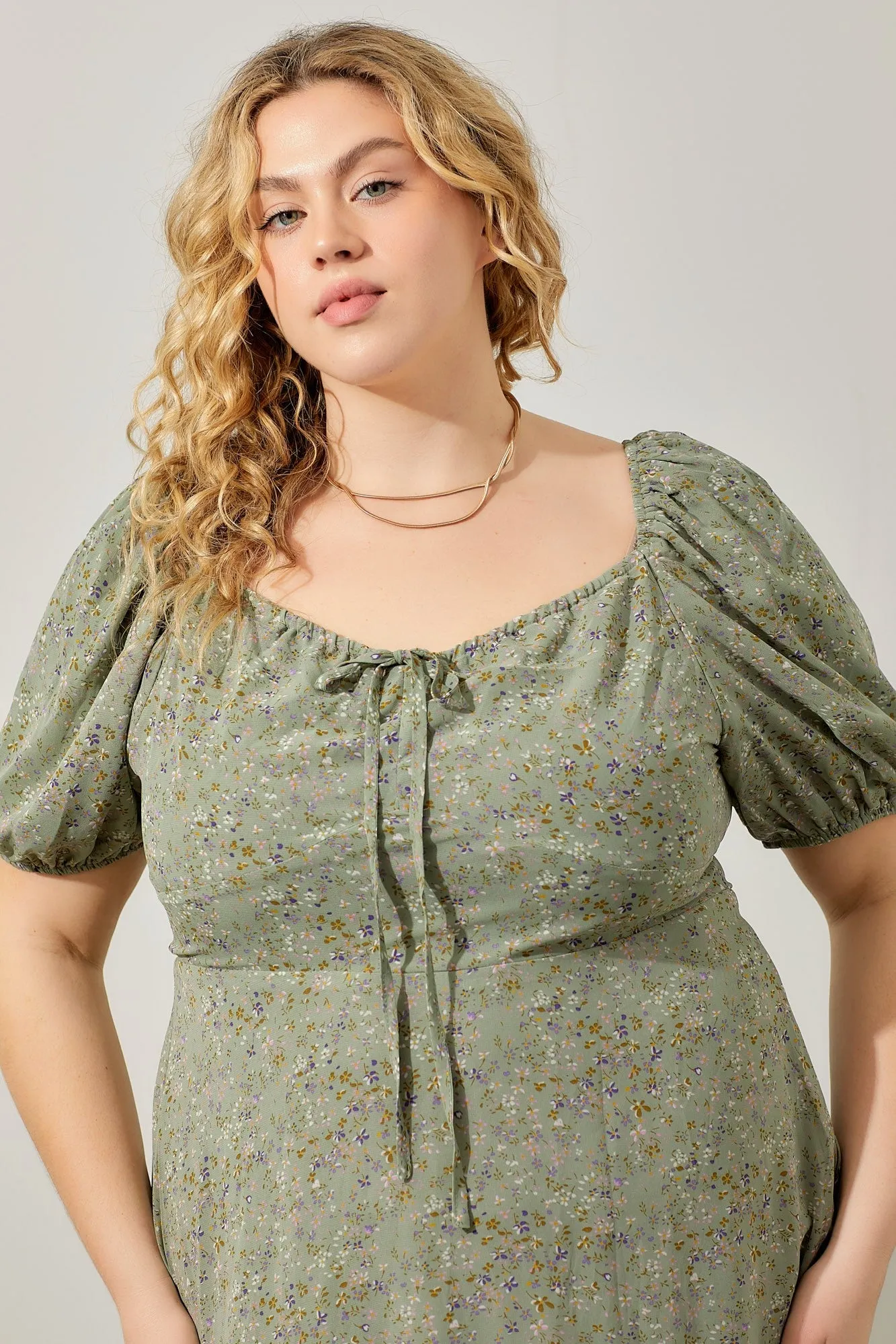 PLUS DISTY FLORAL TIE FRONT MIDI DRESS