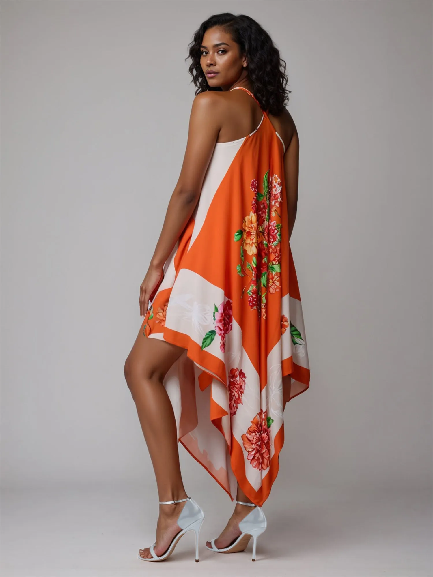 Plus Floral Asymmetrical Hem Midi Sun Dress
