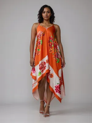 Plus Floral Asymmetrical Hem Midi Sun Dress