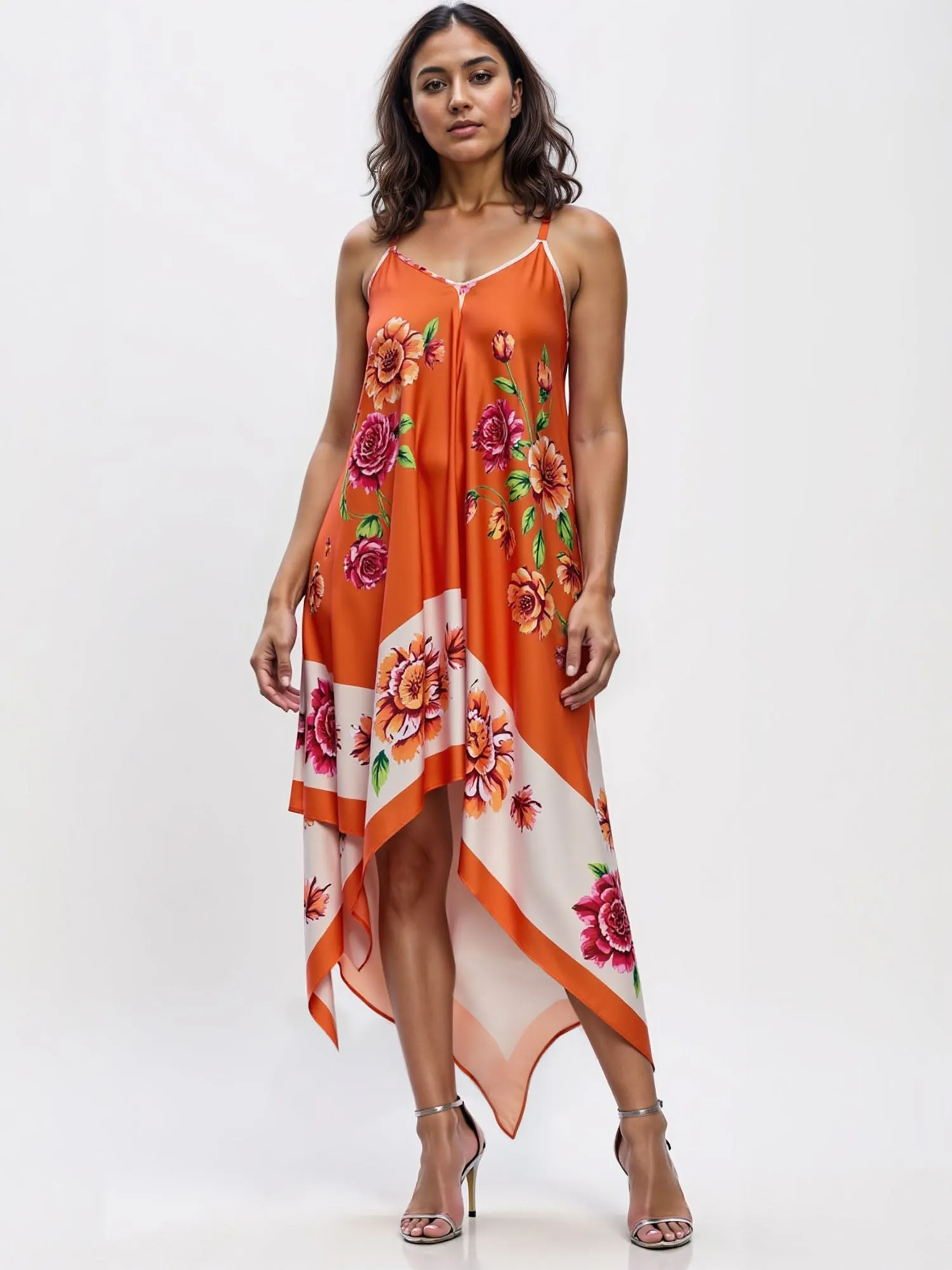 Plus Floral Asymmetrical Hem Midi Sun Dress