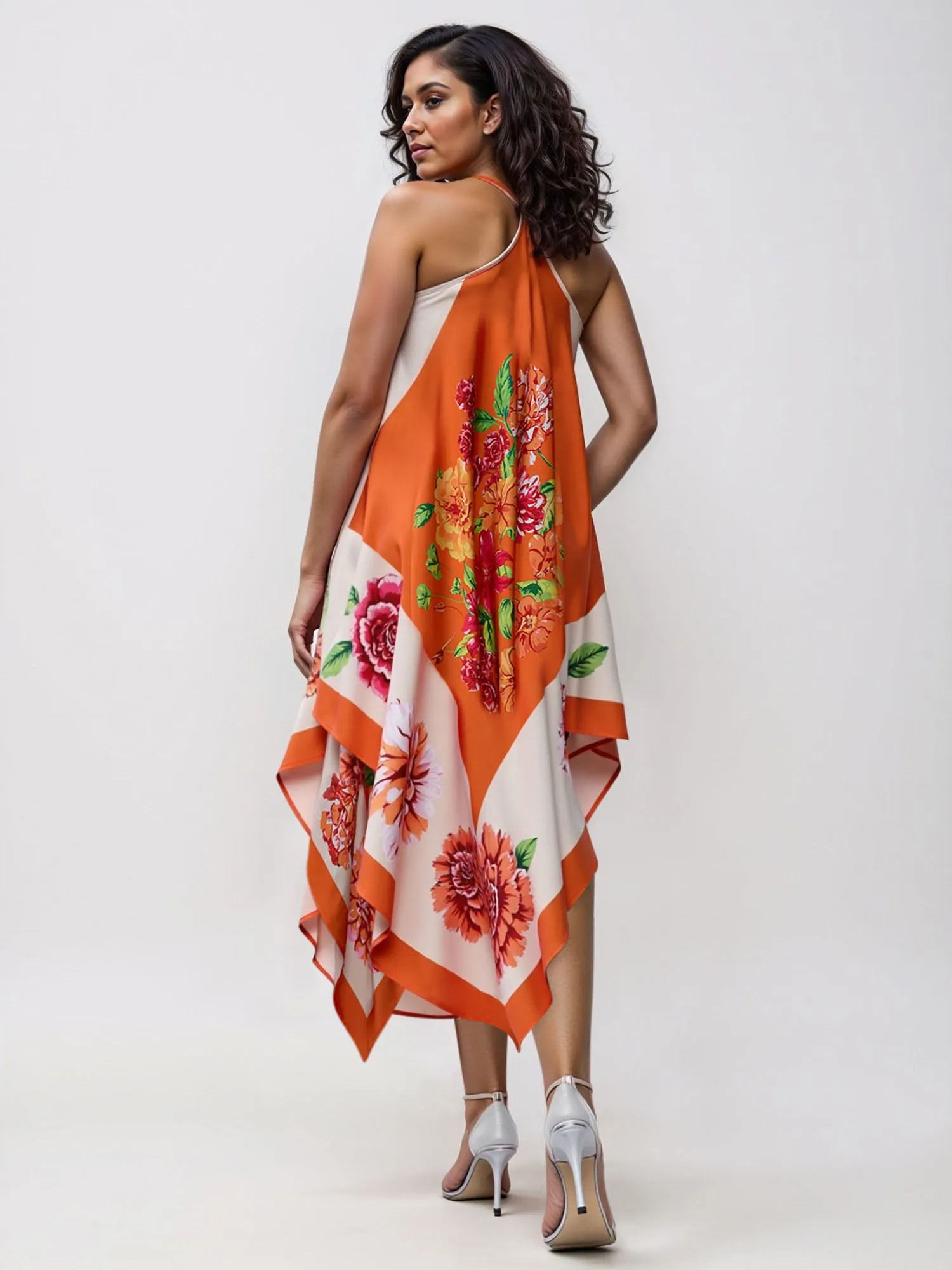 Plus Floral Asymmetrical Hem Midi Sun Dress