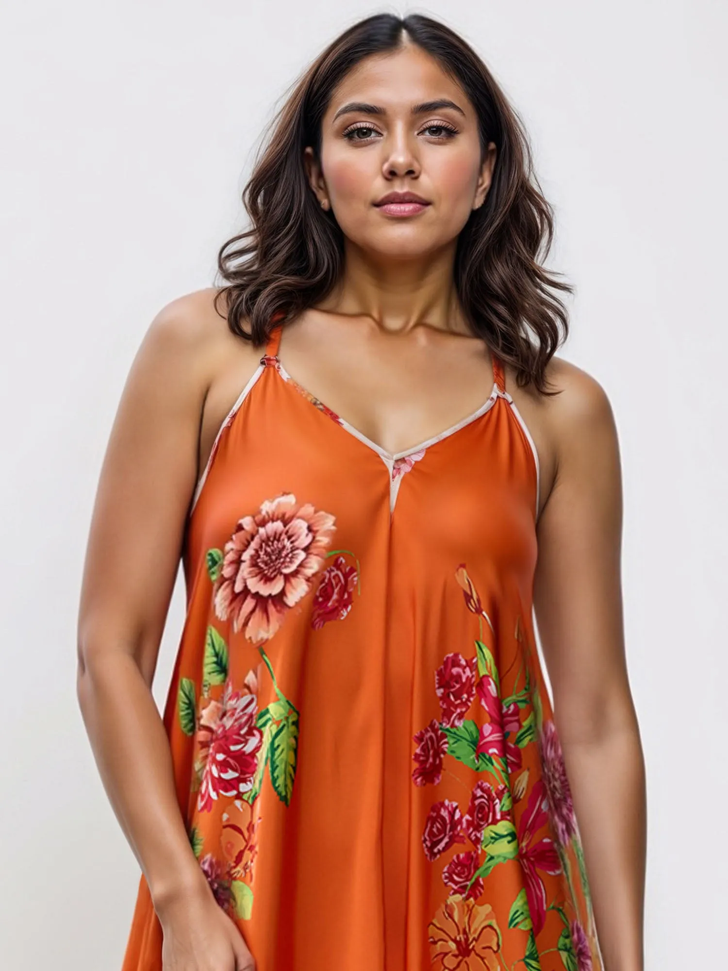 Plus Floral Asymmetrical Hem Midi Sun Dress