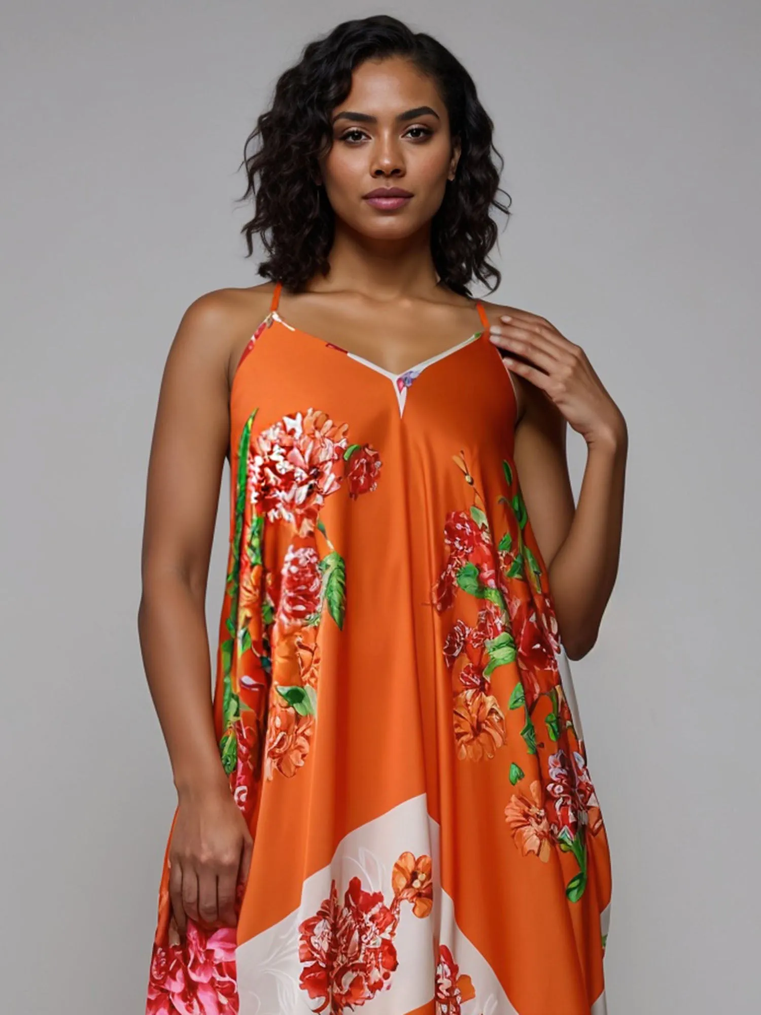 Plus Floral Asymmetrical Hem Midi Sun Dress