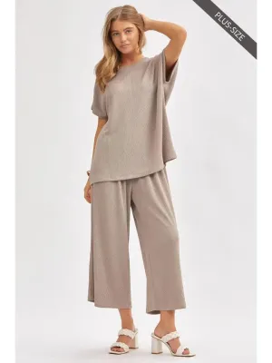 Plus Oyster Gray Solid top & Wide Leg Pants