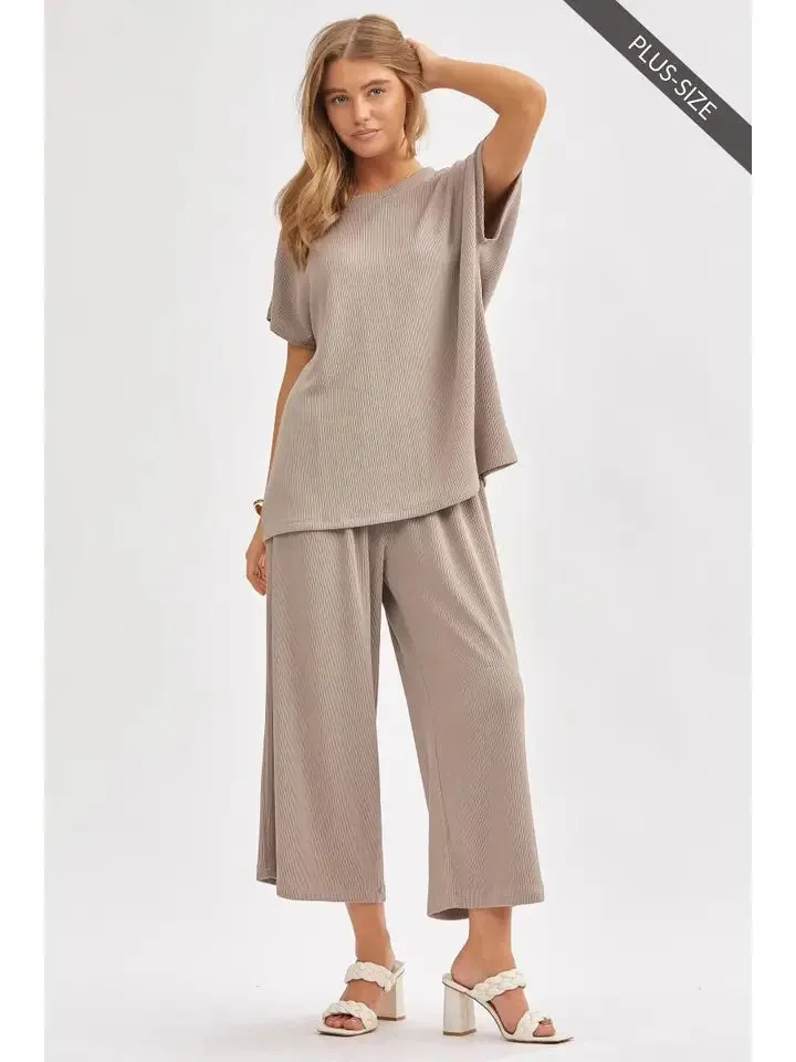 Plus Oyster Gray Solid top & Wide Leg Pants
