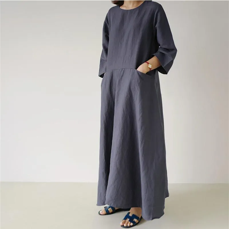 Plus Size Casual Linen A Line Long Dress