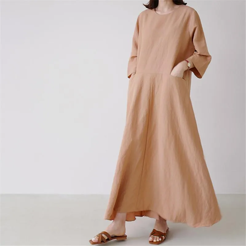 Plus Size Casual Linen A Line Long Dress