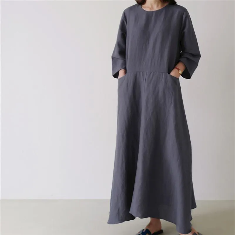 Plus Size Casual Linen A Line Long Dress
