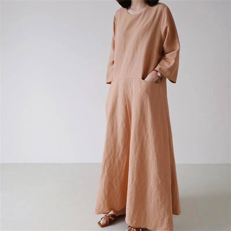 Plus Size Casual Linen A Line Long Dress