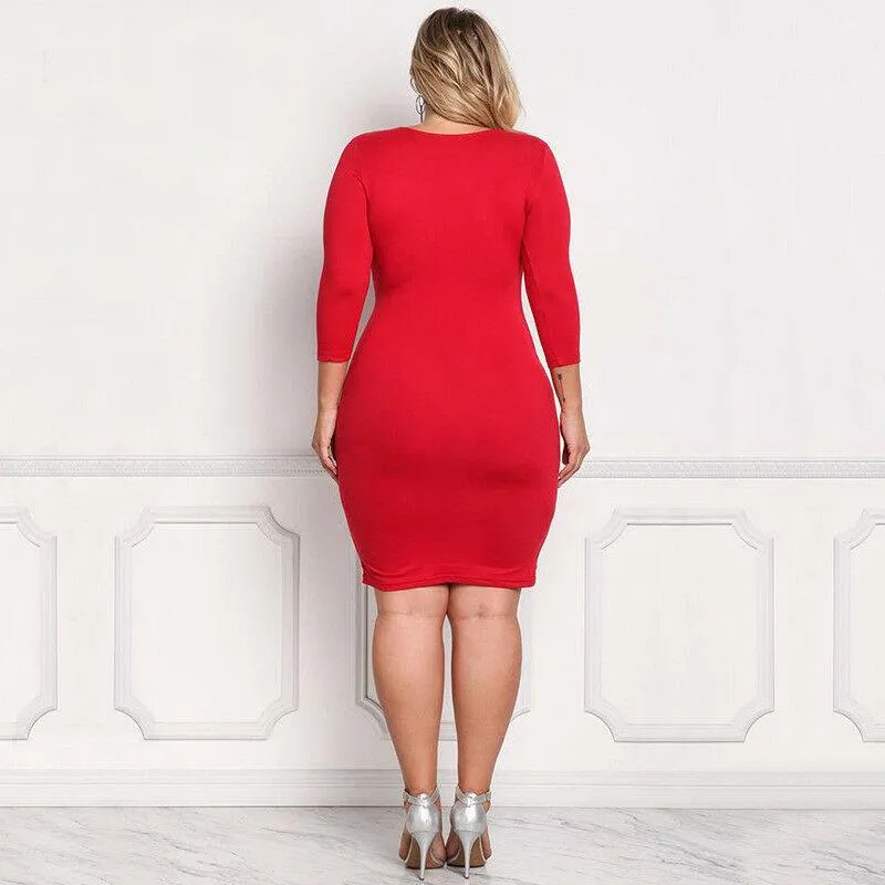 Plus Size Casual Long Sleeve Short Dress
