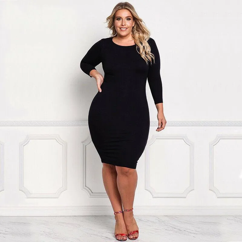 Plus Size Casual Long Sleeve Short Dress