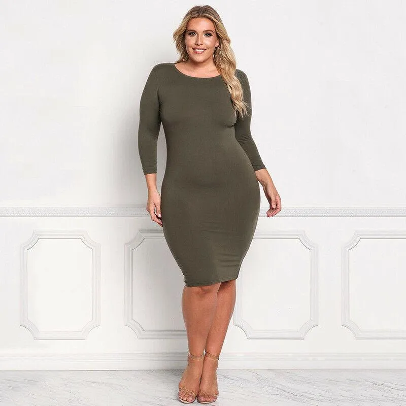 Plus Size Casual Long Sleeve Short Dress