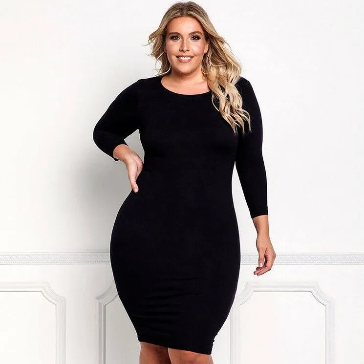 Plus Size Casual Long Sleeve Short Dress