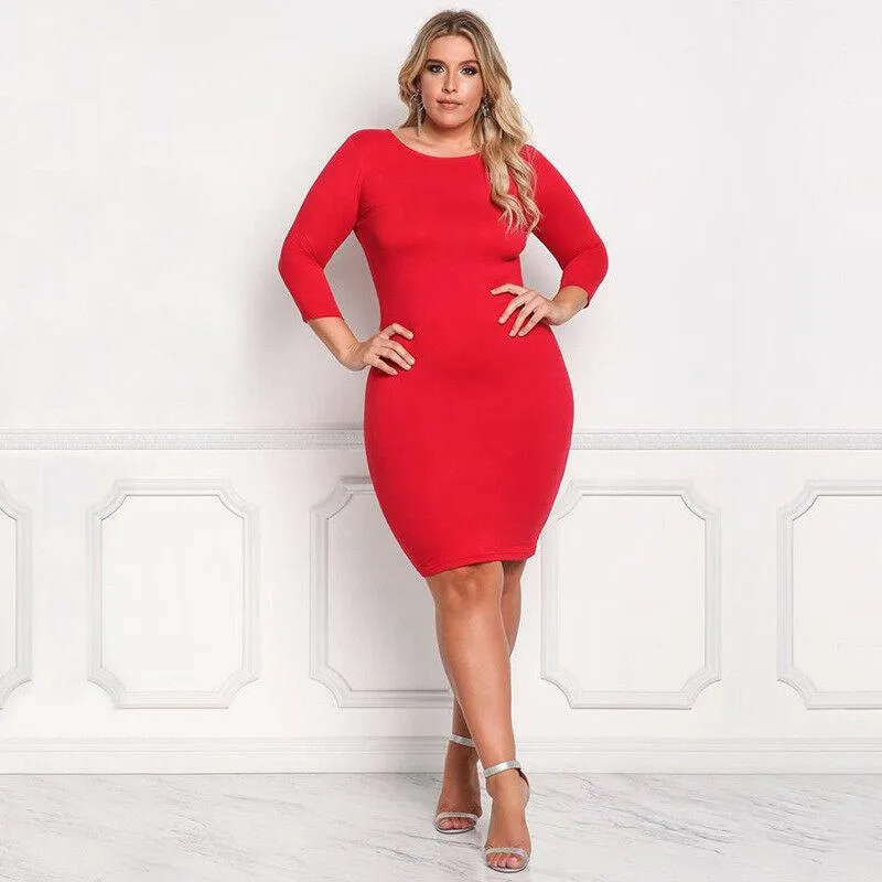 Plus Size Casual Long Sleeve Short Dress