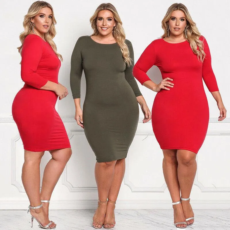 Plus Size Casual Long Sleeve Short Dress