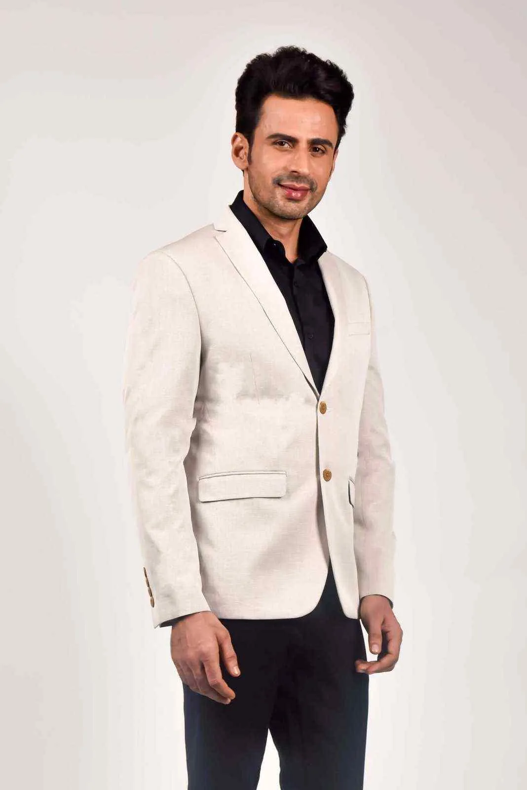 Plus Size of Beige Knitted Stretch Blazer