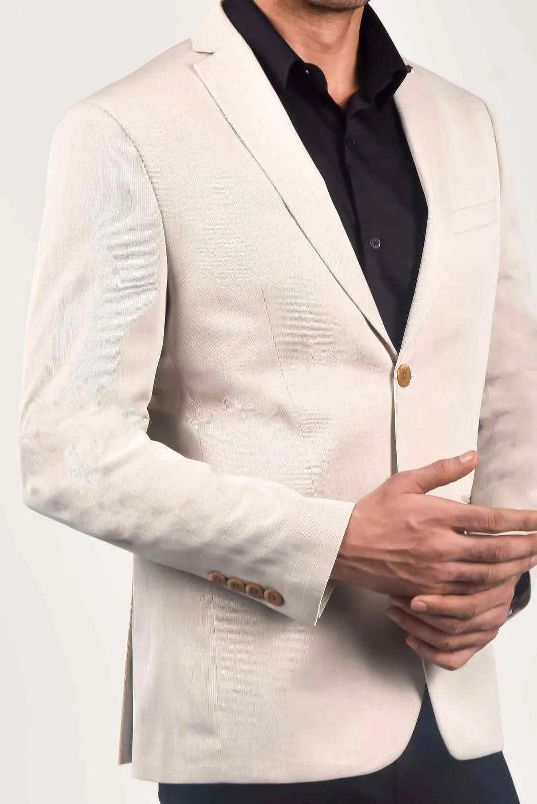 Plus Size of Beige Knitted Stretch Blazer