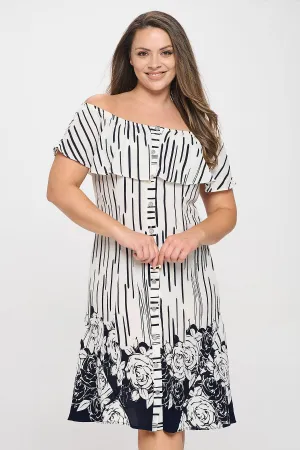 PLUS SIZE OFF SHOULDER FLORAL HEM DRESS