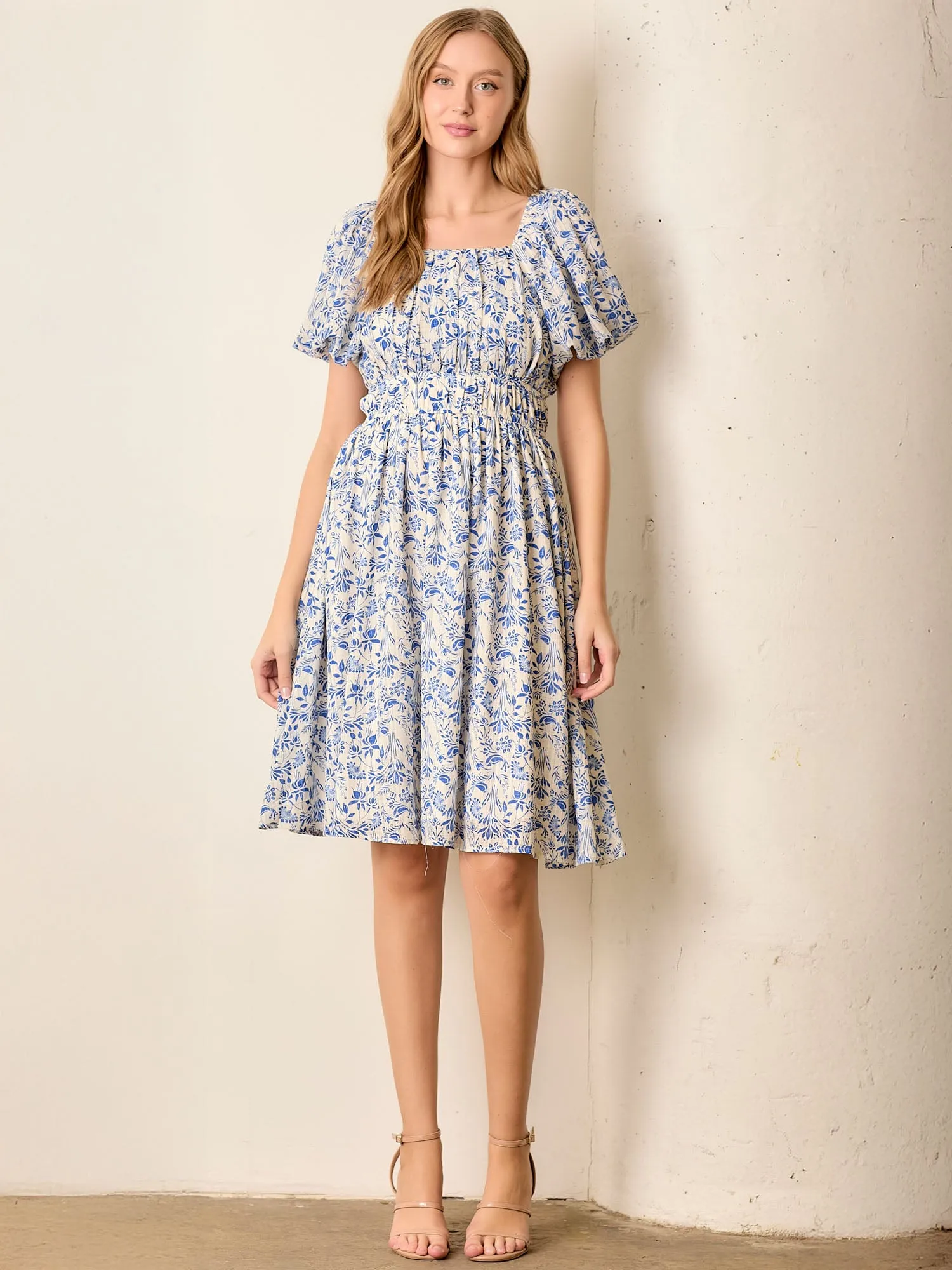 Puff Sleeve Floral Tiered Shift Sun Dress