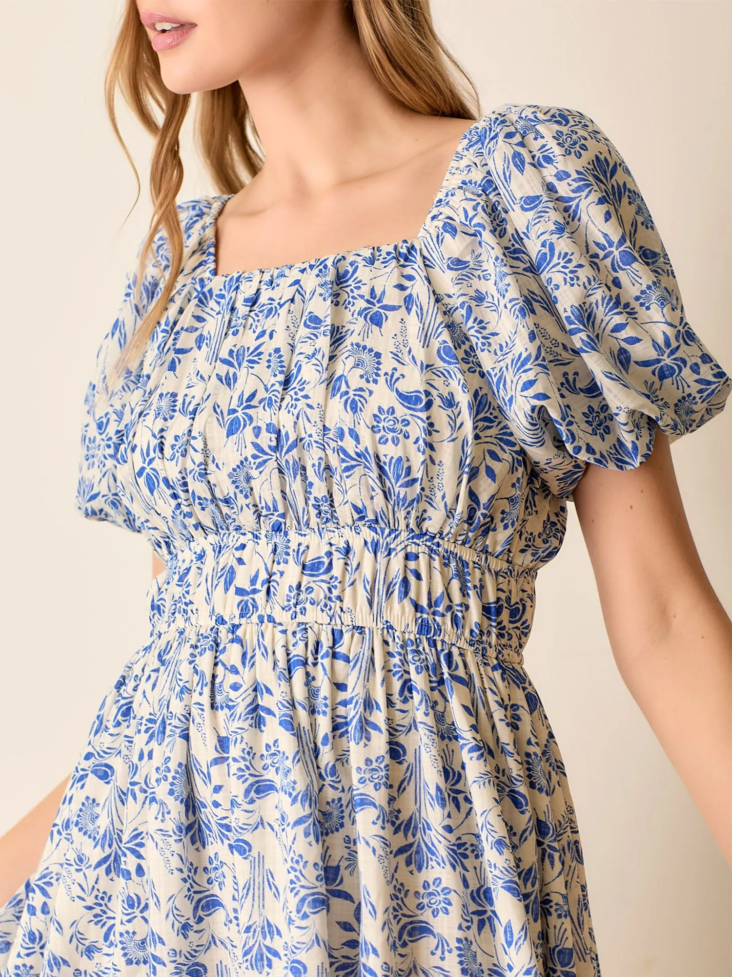 Puff Sleeve Floral Tiered Shift Sun Dress