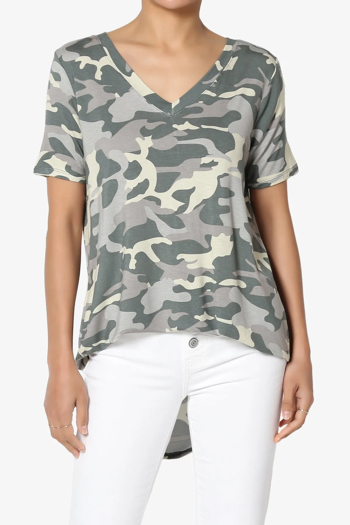Quintana Camo V-Neck Short Sleeve Top PLUS