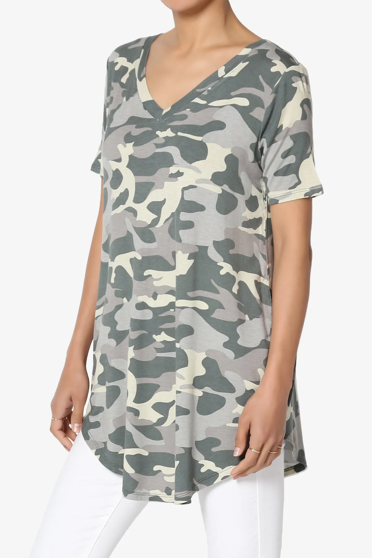 Quintana Camo V-Neck Short Sleeve Top PLUS