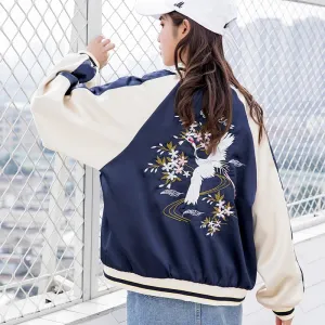 "EMBROIDERED FLOWERS CRANE" JACKET SHORT COAT K100305
