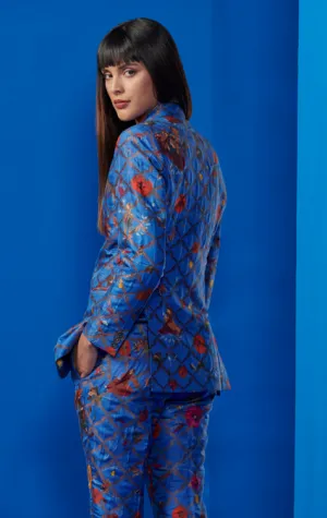 Rana Blazer Silk Brocade Cobalt