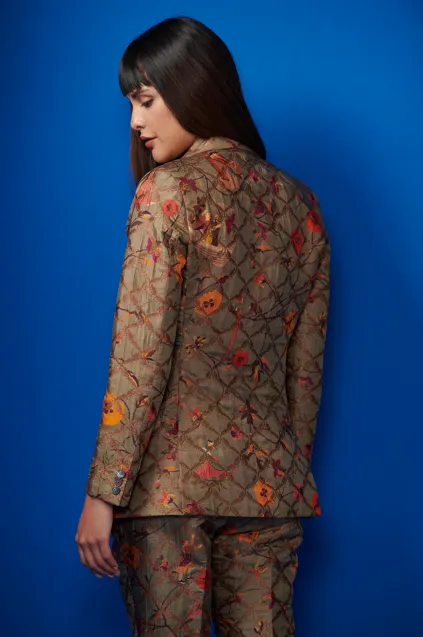 Rana Blazer Silk Brocade Olive