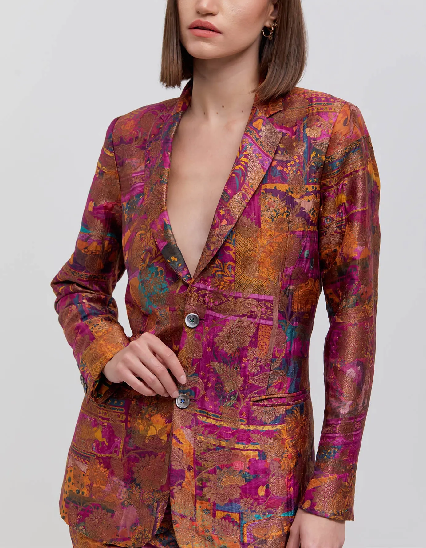 Rana Blazer Silk Brocade Purple