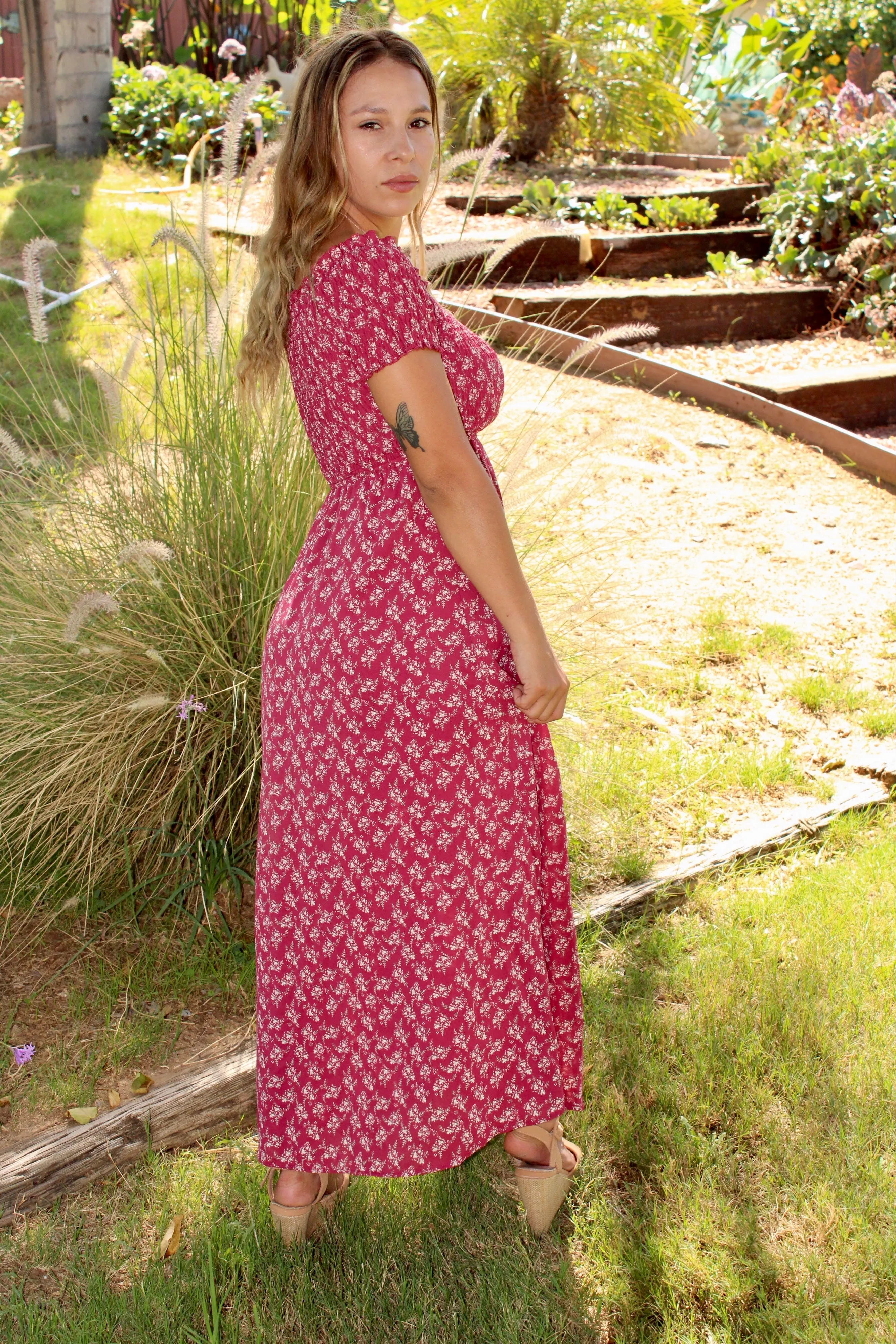 Red floral dress