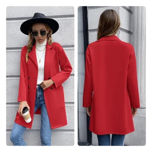 Red Lapel Collar Long Sleeve Blazer