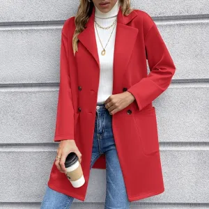 Red Lapel Collar Long Sleeve Blazer