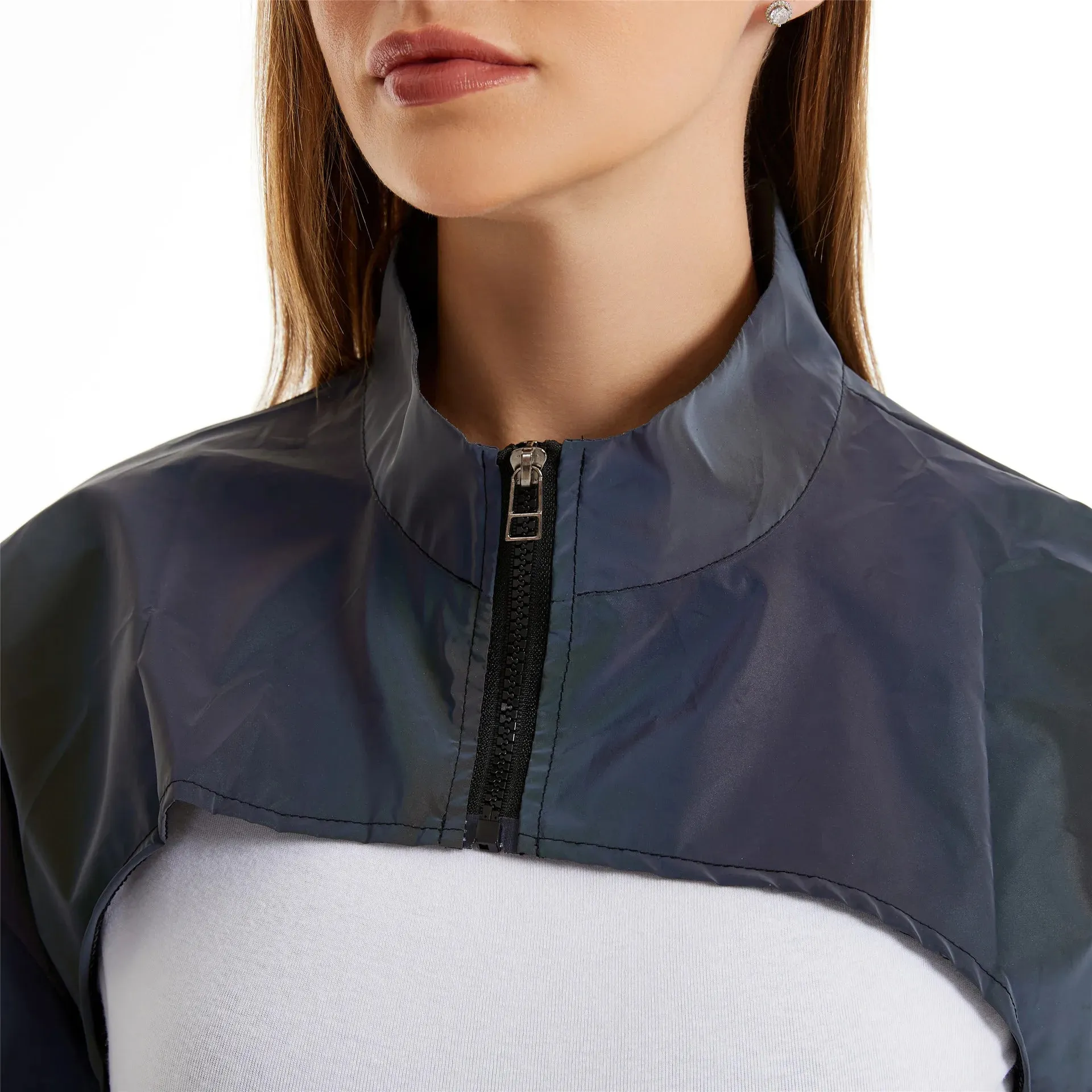 Reflective Colourful Short Jacket - Women Crop Top Long Sleeve Stand Spring Autumn Coat