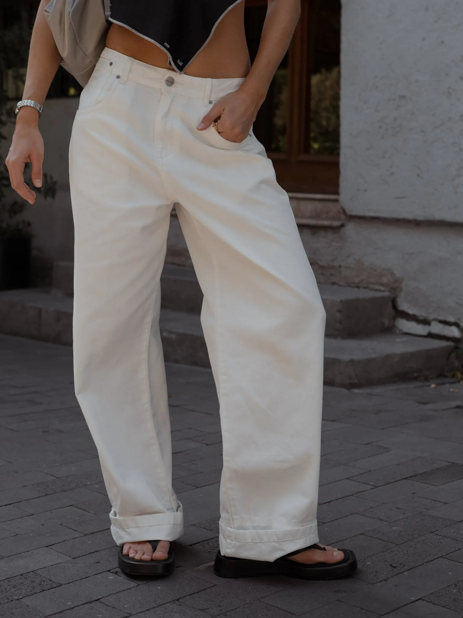 RENEW WIDE LEG JEAN - SOFT WHITE
