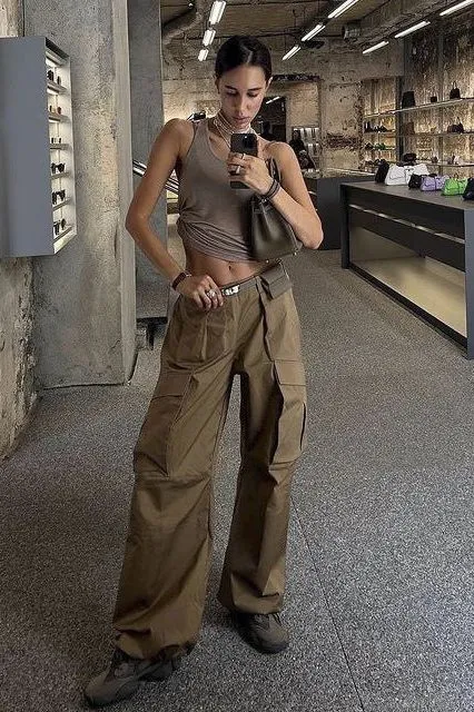 Retro low-waist loose woven pants
