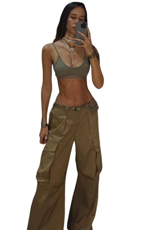 Retro low-waist loose woven pants