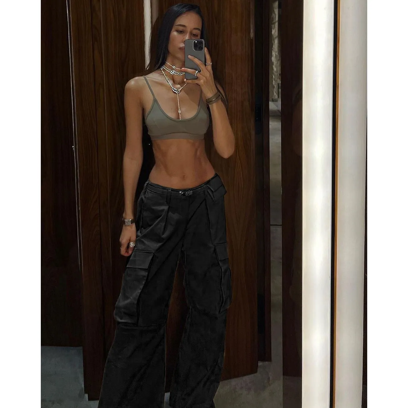 Retro low-waist loose woven pants